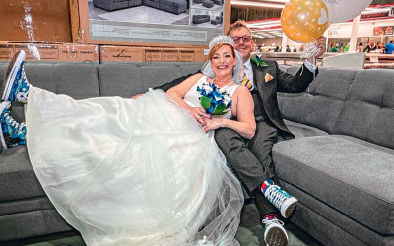bride and groom at costco