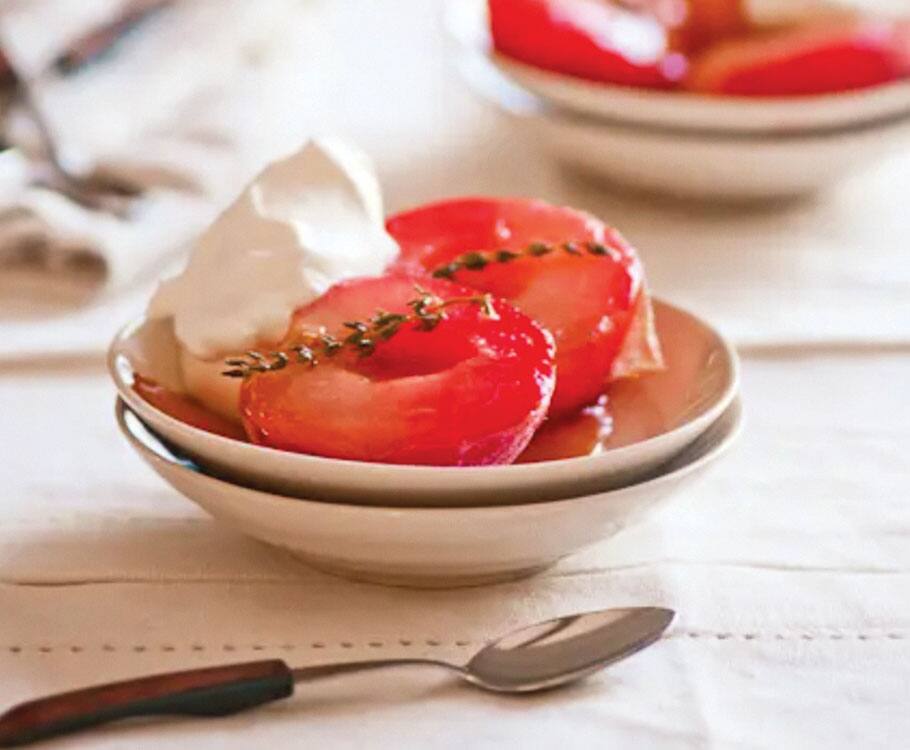 Poached Plumcots in Riesling