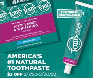 Toms. America's #1 Natural Toothpaste. $3 OFF.