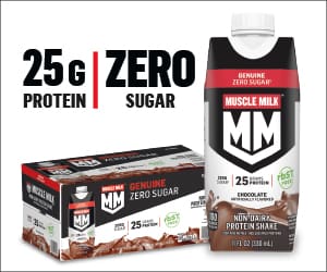 25g protein. zero sugar. genuine zero sugar muscle milk. Chocolate protein shake.