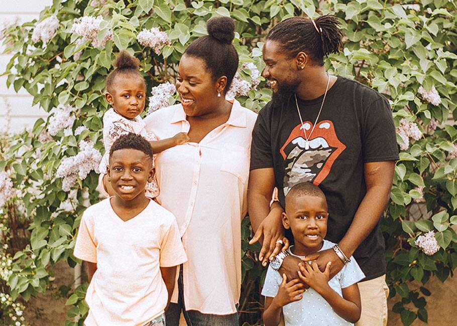 Leslie Bangamba with her husband and children.