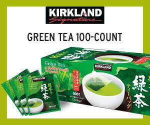 Kirkland signature logo. Green tea 100-count