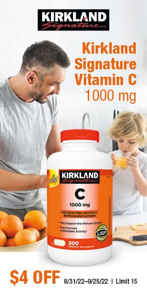Kirkland signature logo. Kirkland signature vitamin C 1000 mg. $4 off. 8/31/22-9/25/22 | Limit 15