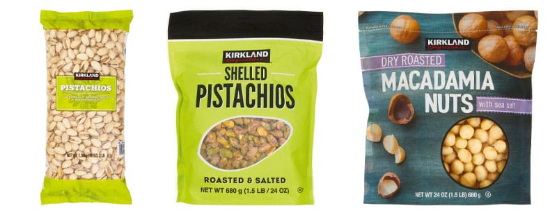 PISTACHIOS, Item 545345; SHELLED PISTACHIOS, Item 1076903; DRY ROASTED MACADAMIA NUTS, Item 1195303.