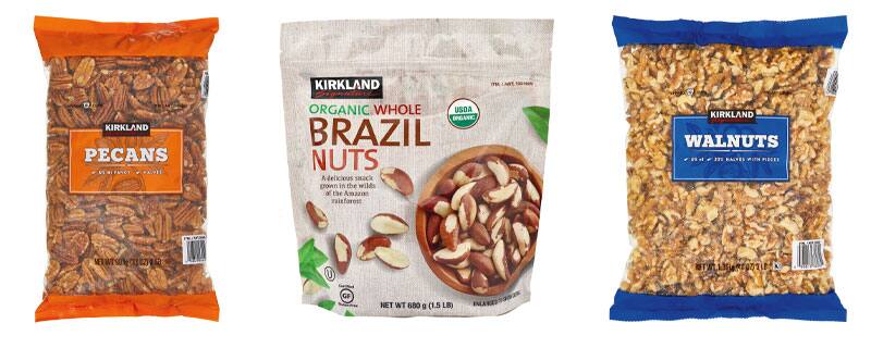 PECAN HALVES, Item 203444; ORGANIC WHOLE BRAZIL NUTS, Item 1331629; WALNUTS, Item 36285.