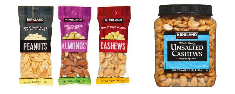 VARIETY SNACKING NUTS, Item 957330; ROASTED UNSALTED WHOLE CASHEWS, Item 803364.