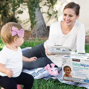 Mother and baby with KS wipes